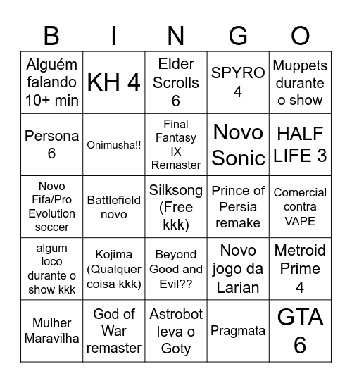 TGA 2024 Bingo Card