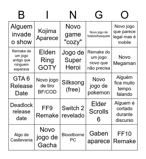 TGA 2024 Bingo Card