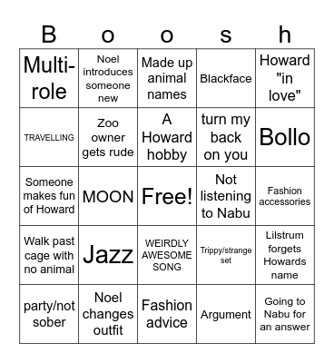 The Mighty Boosh Bingo Card