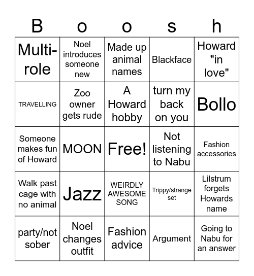 The Mighty Boosh Bingo Card