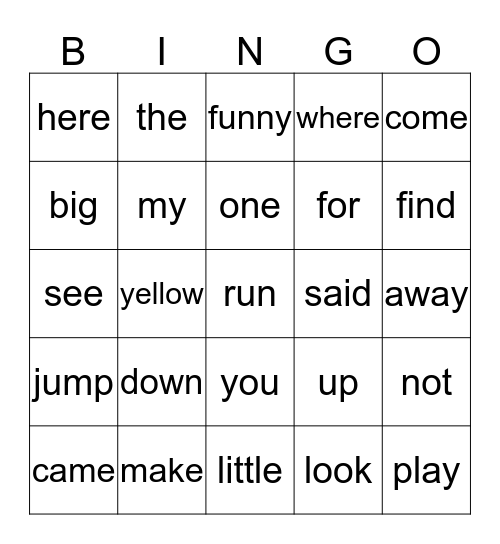 Sight words Bingo Card