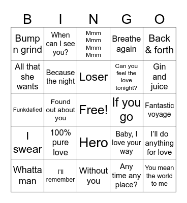Top Songs of 1994 Bingo Card