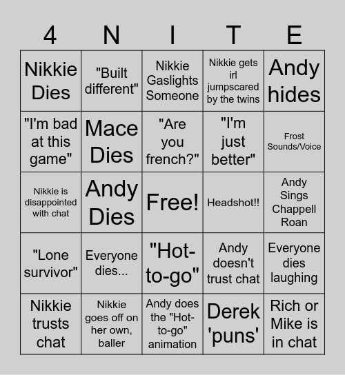 LoA D.A.M.N. Fortnite Bingo Card