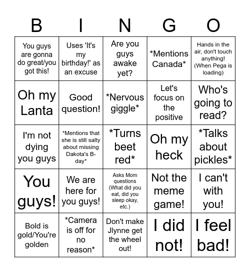 Ali's B-Day Bingo Card