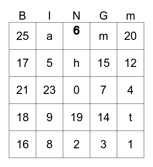 math bing Bingo Card