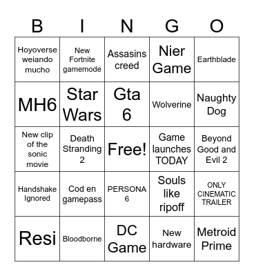 GameAwards Bingo Card