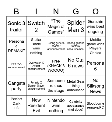 TGA 2025 Bingo Card