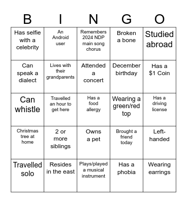 Christmas Party Bingo Card