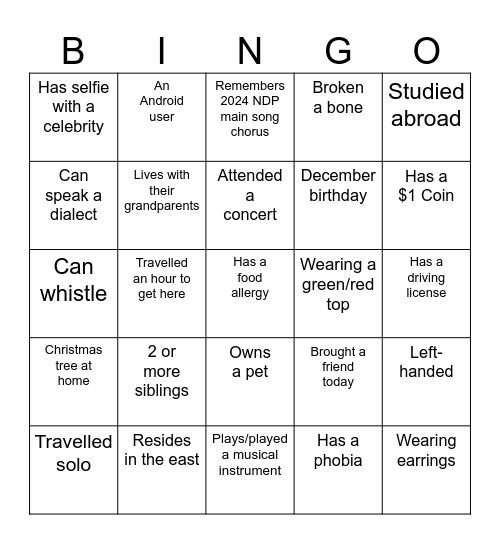 Christmas Party Bingo Card