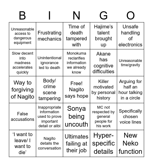 Class Trial Bingo Card