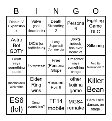 TGA 2024 Bingo Card