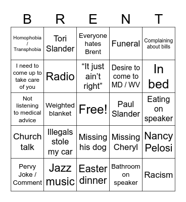 Brent Bingo Card