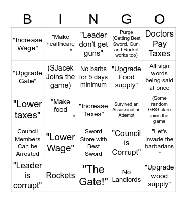 GRG in game BINGO Card