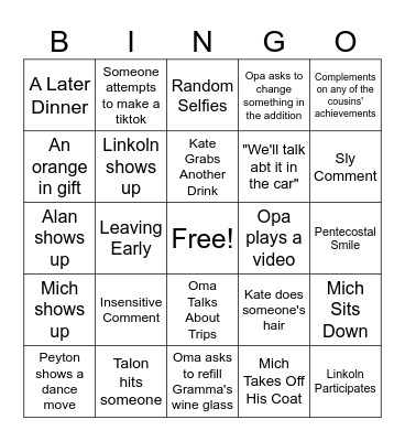 DeVries Christmas Bingo Card