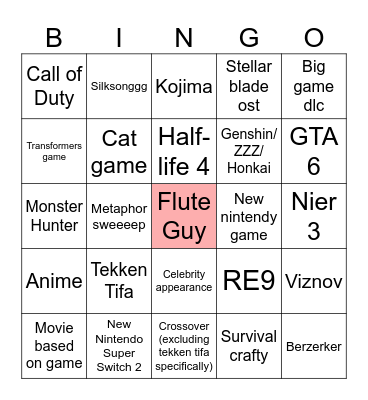 Game Awards 2024 Bingo Card