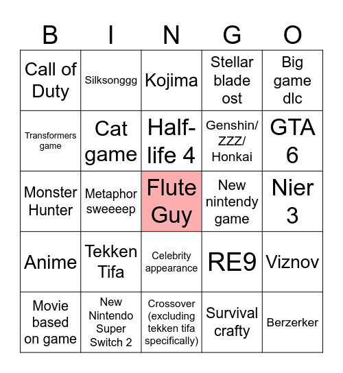 Game Awards 2024 Bingo Card