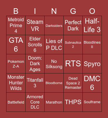 GAME AWARDS 2025 Bingo Card