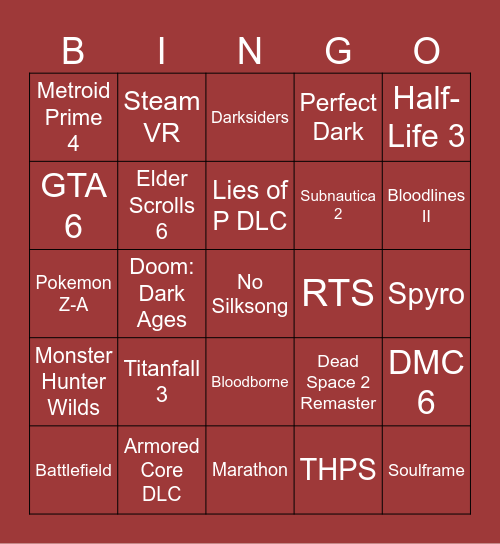 GAME AWARDS 2025 Bingo Card