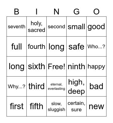 Latin Bingo Card