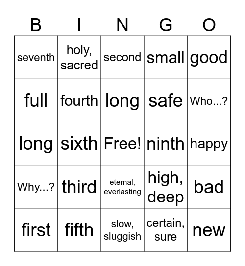 Latin Bingo Card