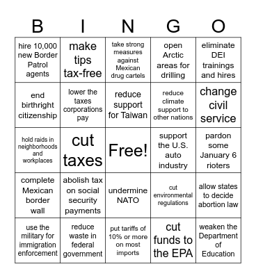 What the Trump Administration Might Do Bingo Card