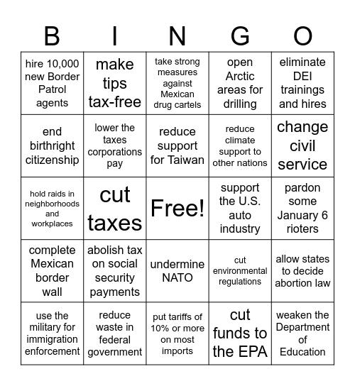 What the Trump Administration Might Do Bingo Card