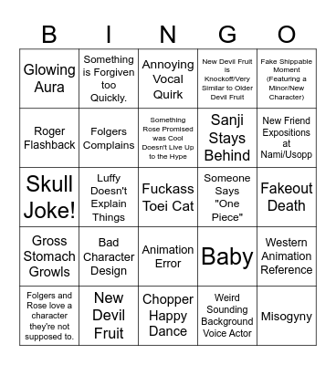 One Piece Binge Bingo Card