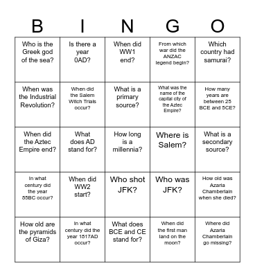 Name: Bingo Card