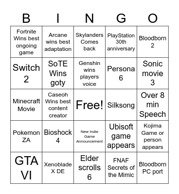 Untitled Bingo Card