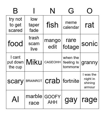 TikTok bingo Card