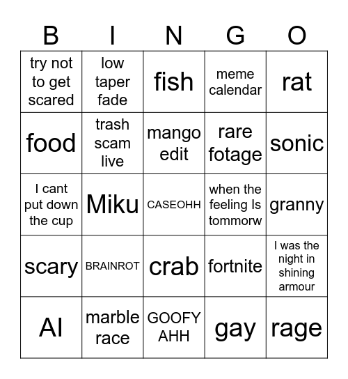 TikTok bingo Card