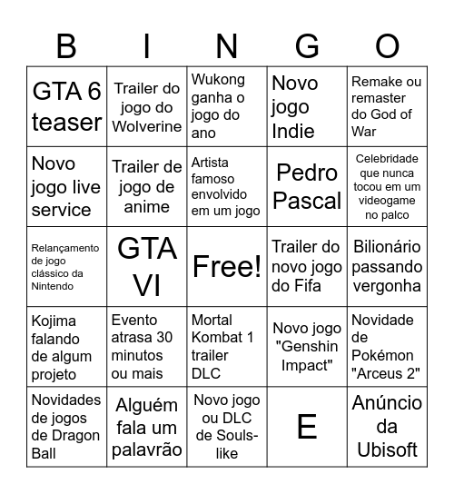 The Game Awards 2024 Bingus Bingo Card