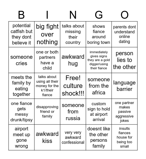 90 day Fiance Bingo Card