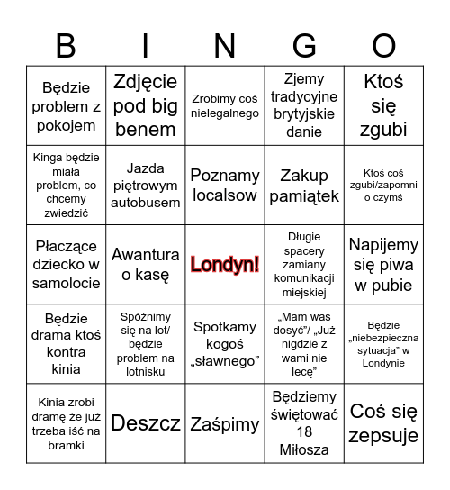 Bingo Londyn Bingo Card