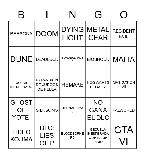 GAME AWARDS 2024 Bingo Card