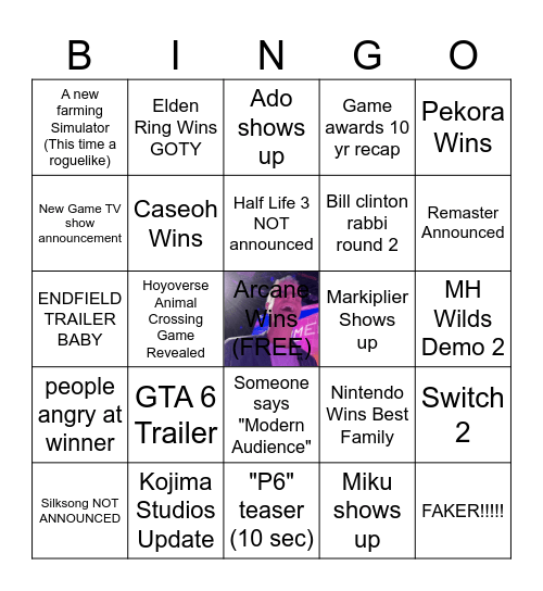 los videojuegos awardo Bingo Card