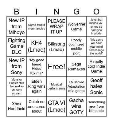 Game Awards 2024 Bingo Card