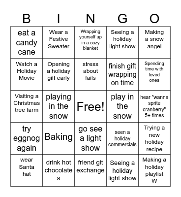 Holiday Bingo Card