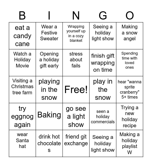Holiday Bingo Card