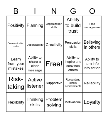 Leadership Bingo Card