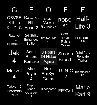 TGA 2024 Bingo Card