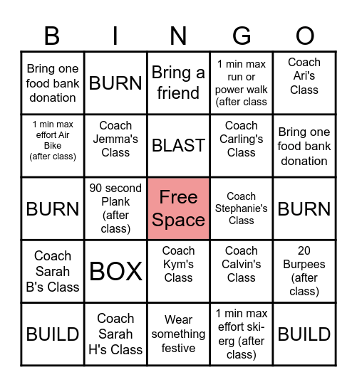 REGYMEN Holiday Bingo Card