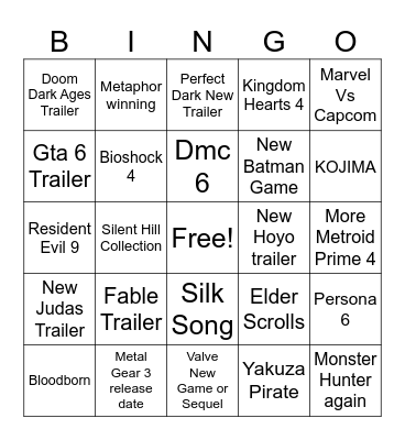 Game Awards 2024 Bingo Card