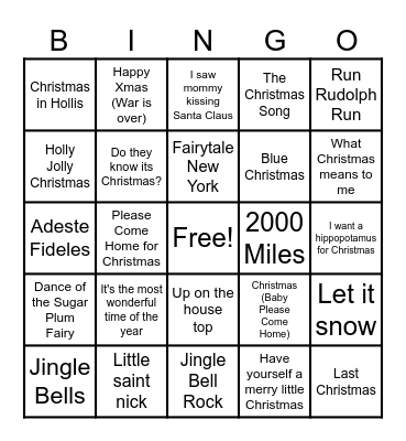 Christmas Songs Bingo Card