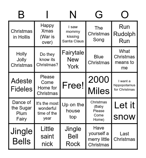 Christmas Songs Bingo Card