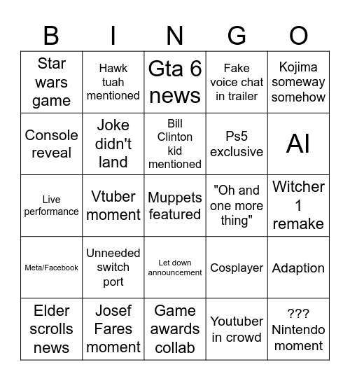 Personal Bingo Card