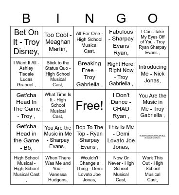 HIGH SCHOOL MUSICAL Bingo Card