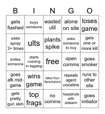 valo Bingo Card