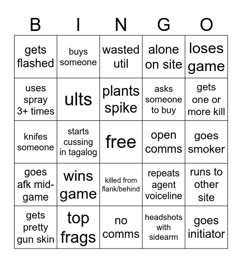 valo Bingo Card