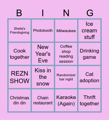 Cailin&SaraPALOOZA December Bingo Card